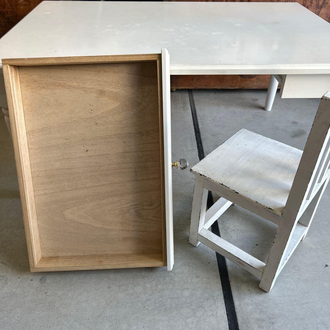 現行ビンテージ デスク & ミニ椅子 セット シャビー ホワイト ローテーブル