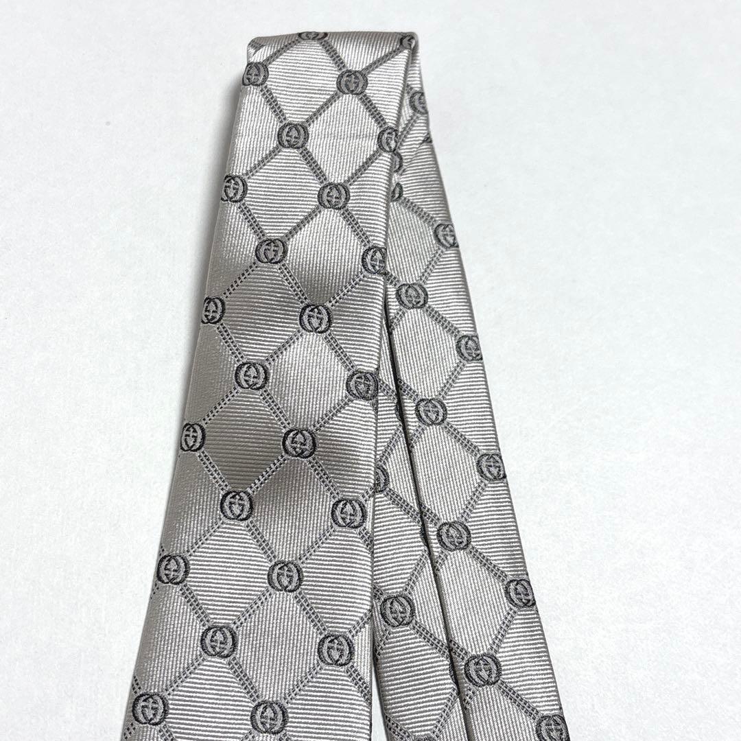 グッチ ネクタイ シルク GG柄 ジャカード 刺繍 ロゴ パターン グレー