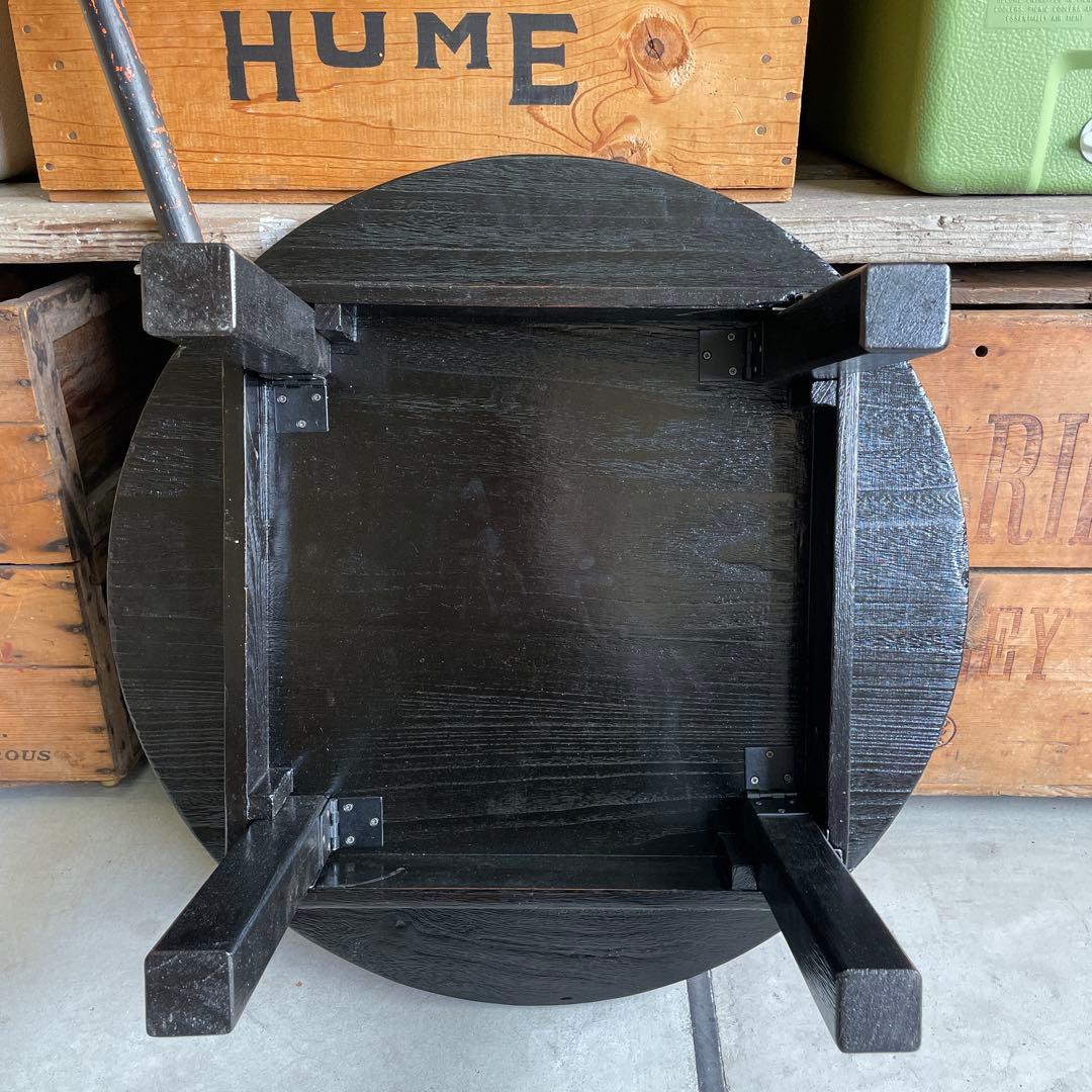 レトロ モダン ちゃぶ台 円形木製テーブル 座卓 黒 蚤の市 ウッド WOOD