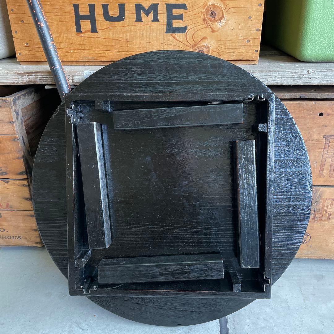 レトロ モダン ちゃぶ台 円形木製テーブル 座卓 黒 蚤の市 ウッド WOOD