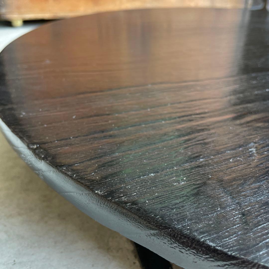 レトロ モダン ちゃぶ台 円形木製テーブル 座卓 黒 蚤の市 ウッド WOOD