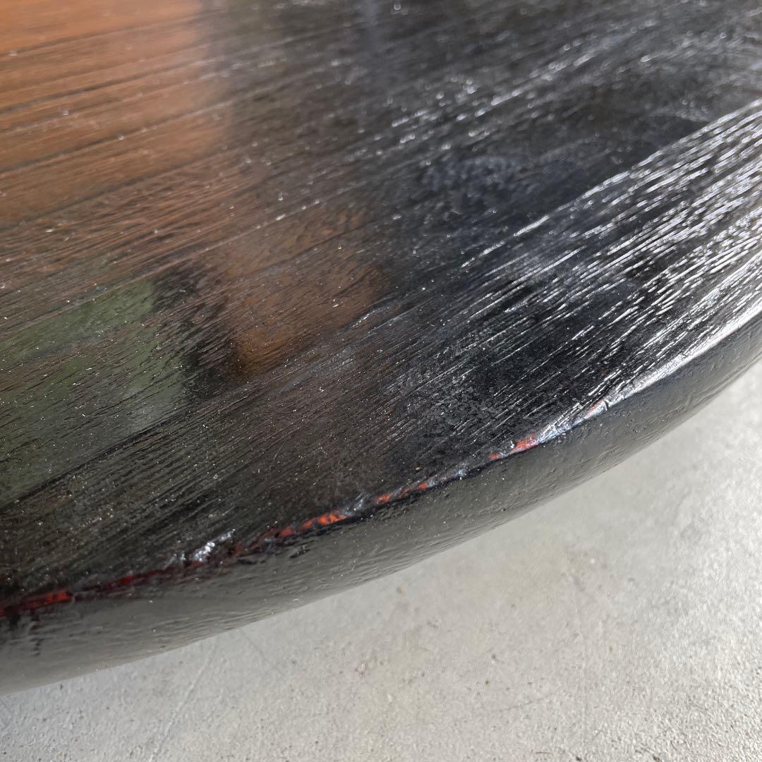 レトロ モダン ちゃぶ台 円形木製テーブル 座卓 黒 蚤の市 ウッド WOOD