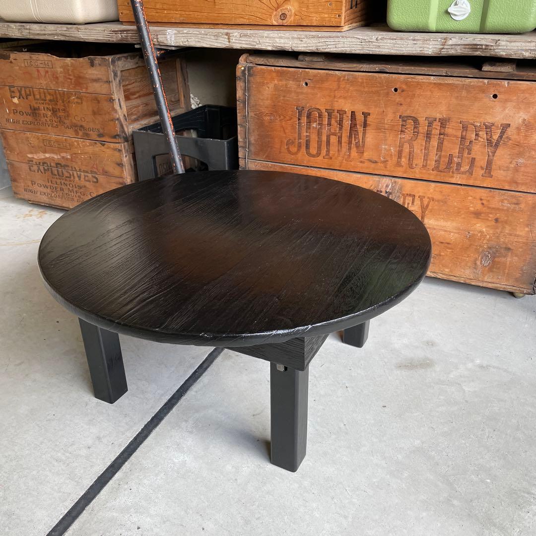 レトロ モダン ちゃぶ台 円形木製テーブル 座卓 黒 蚤の市 ウッド WOOD