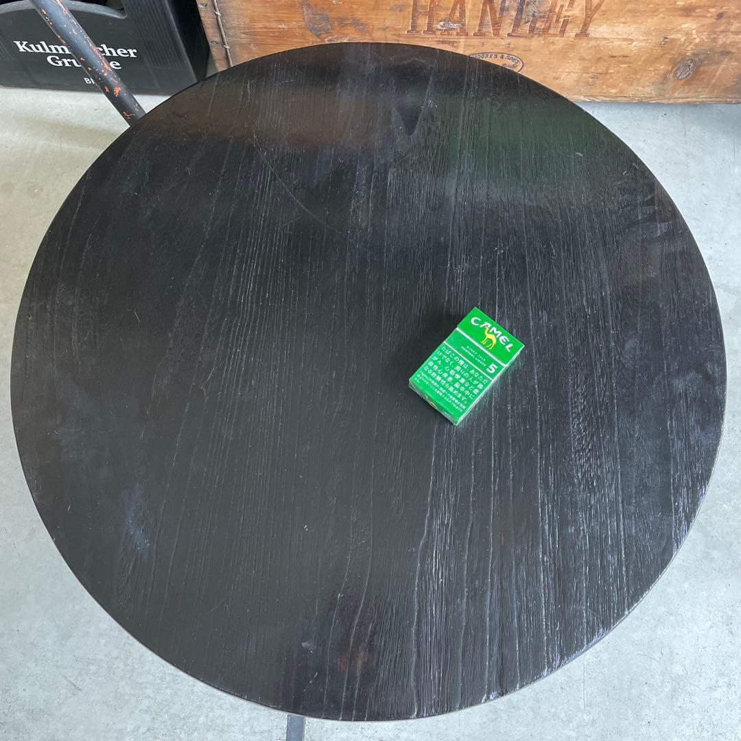 レトロ モダン ちゃぶ台 円形木製テーブル 座卓 黒 蚤の市 ウッド WOOD