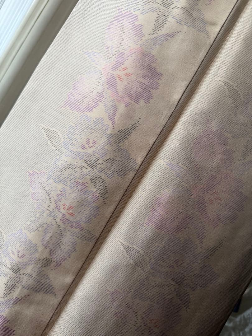 memeko 正絹 白大島紬小紋 ベージュ×グレー×パープル 横双 単品