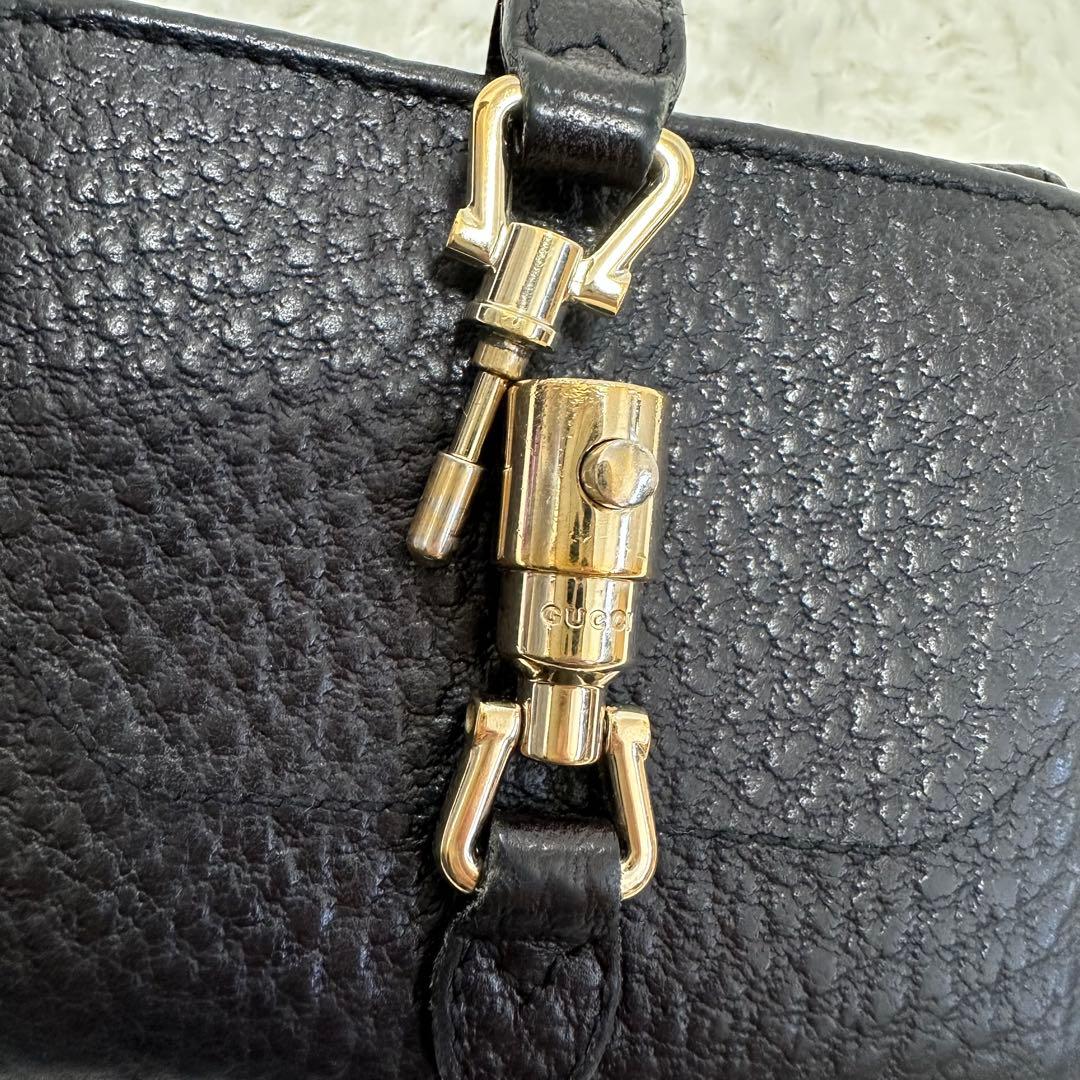 GUCCI グッチ 2つ折り財布 レザー ニュージャッキー シボ革 ゴールド金具