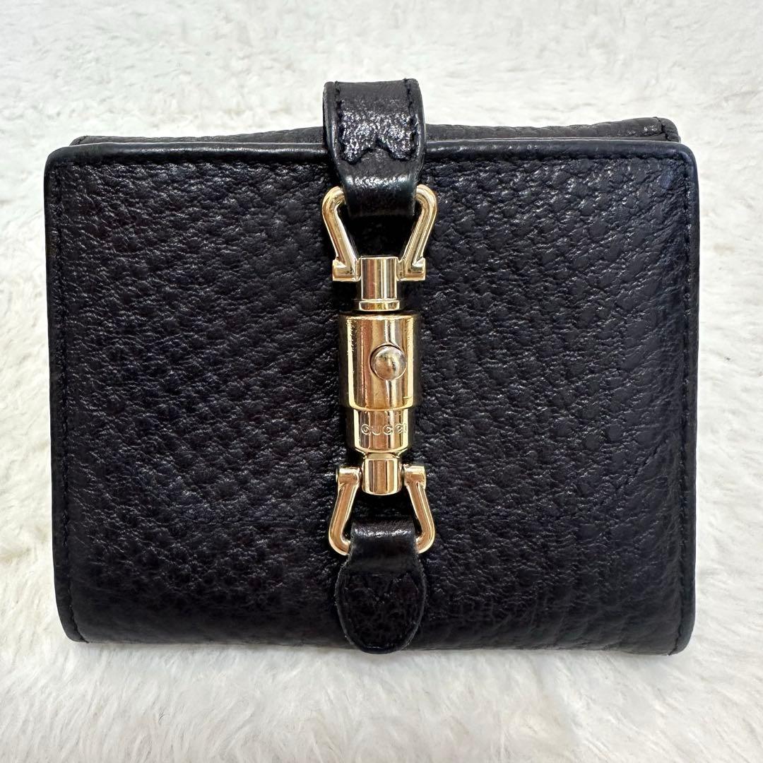 GUCCI グッチ 2つ折り財布 レザー ニュージャッキー シボ革 ゴールド金具