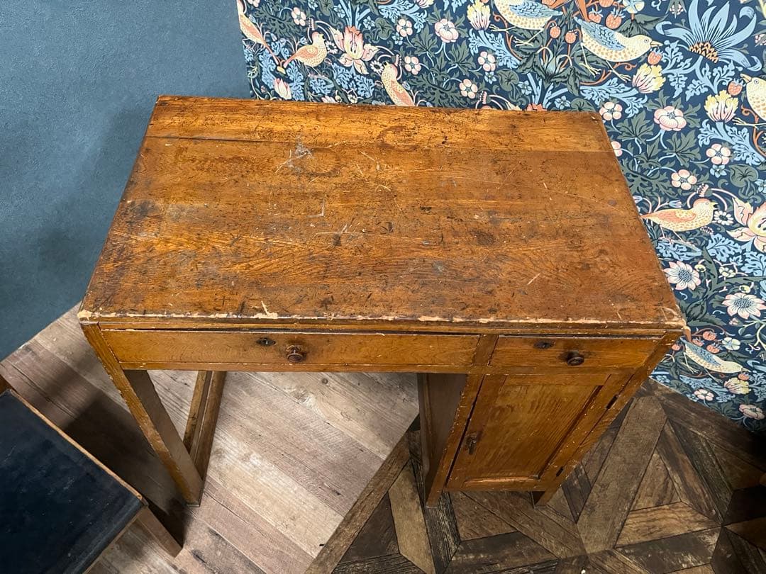 片袖机 デスク 椅子 セット 小ぶり 勉強机 昭和レトロ 当時物 インテリア