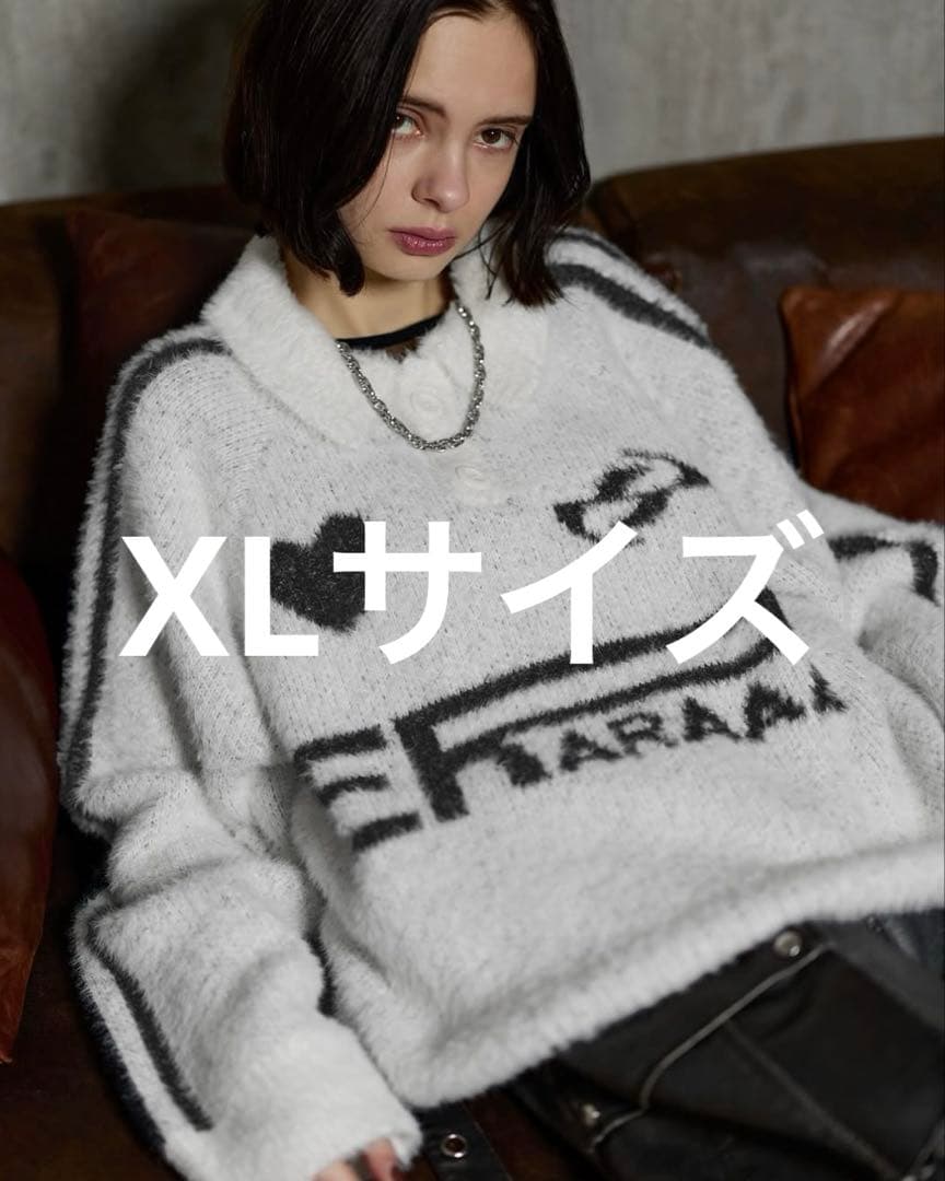 ERAR オーバーサイズショート丈ハートロゴゲームニットポロシャツ