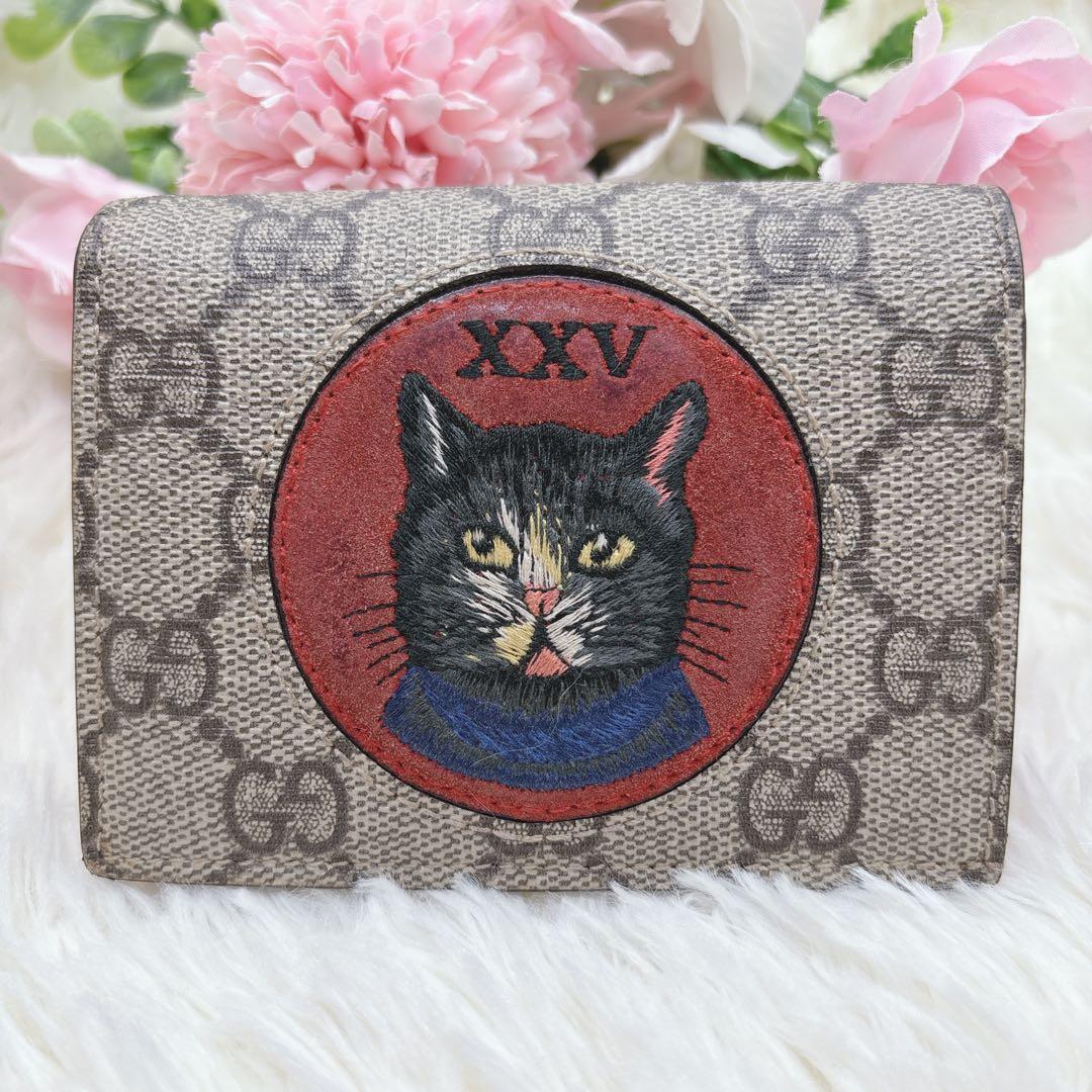 希少/美品✨GUCCI グッチ ミスティックキャット 折り財布 GGスプリーム