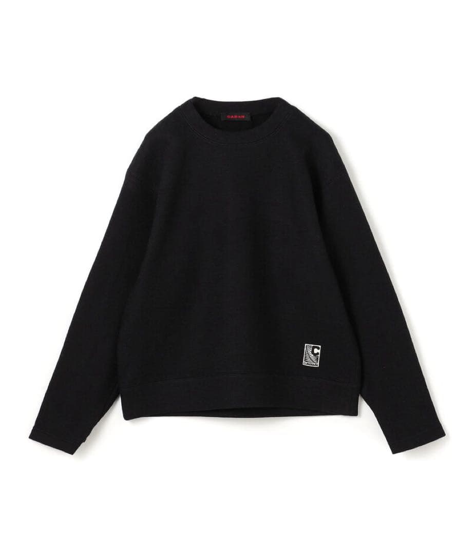 CABaN ウールコットンダブルフェイス クルーネックプルオーバー ブラックS