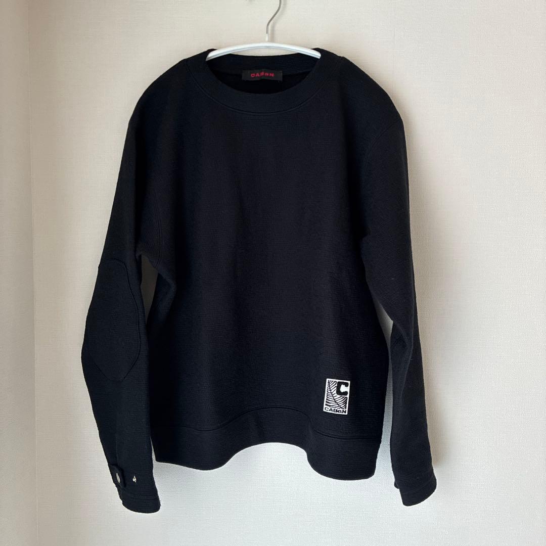 CABaN ウールコットンダブルフェイス クルーネックプルオーバー ブラックS