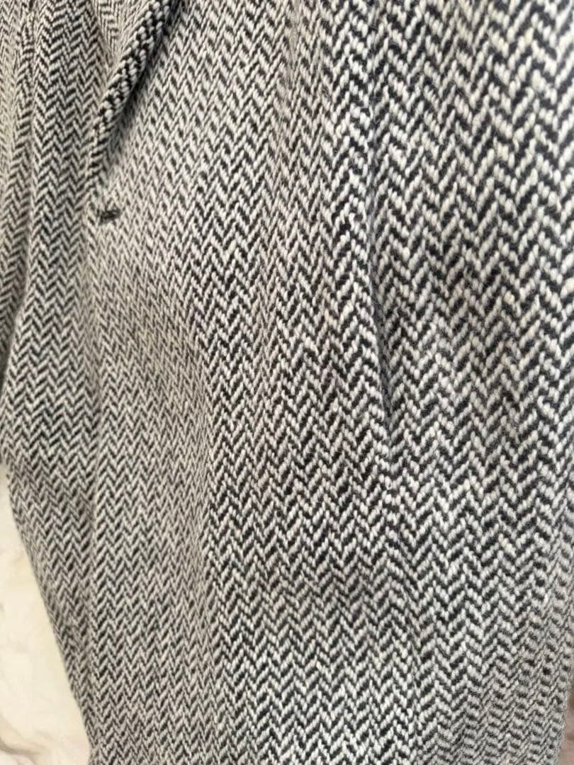 ヘリンボーン柄ロングコート ファー襟付き