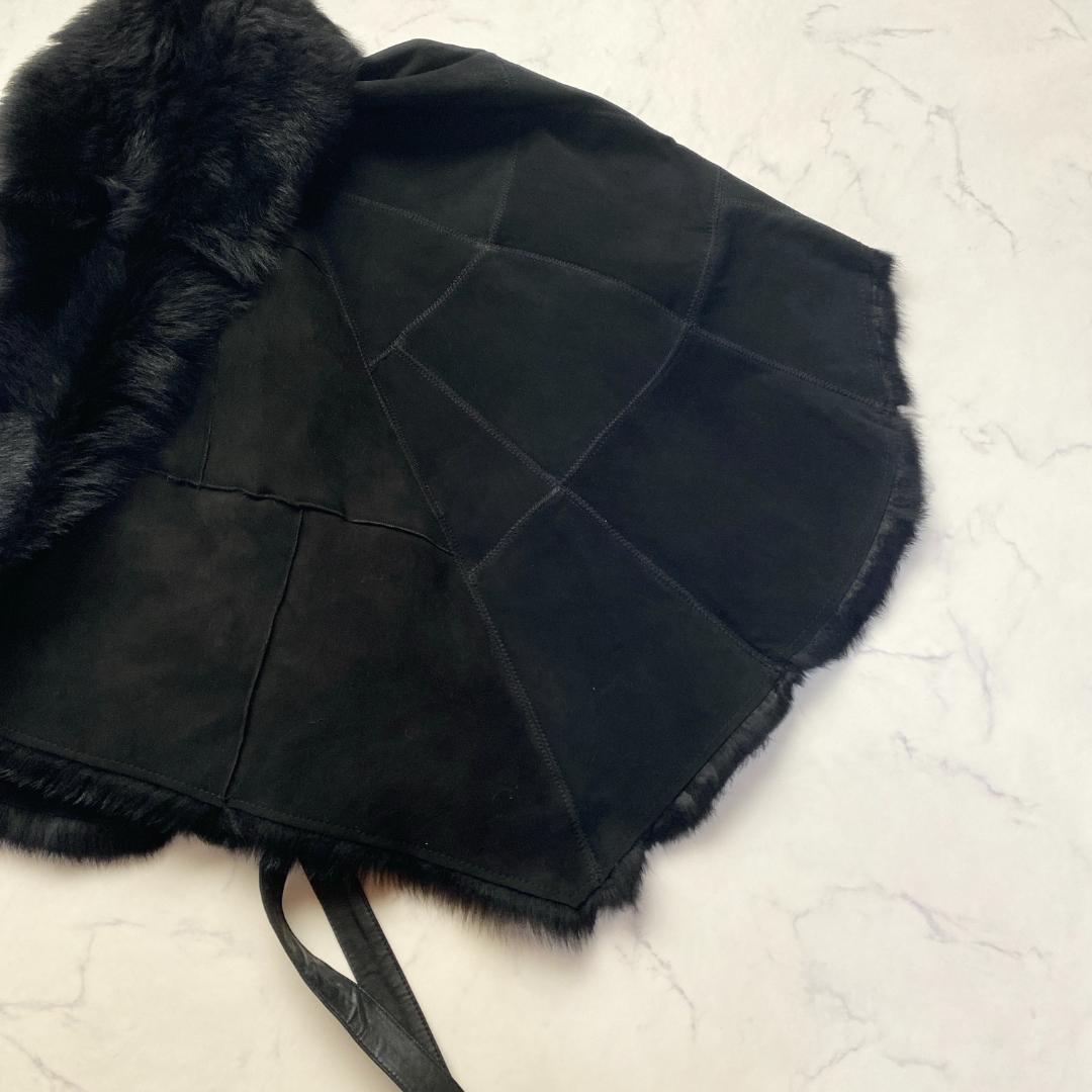 希少✨グレースクラス ポンチョ ラムファーラビットファー ムートン 黒 36