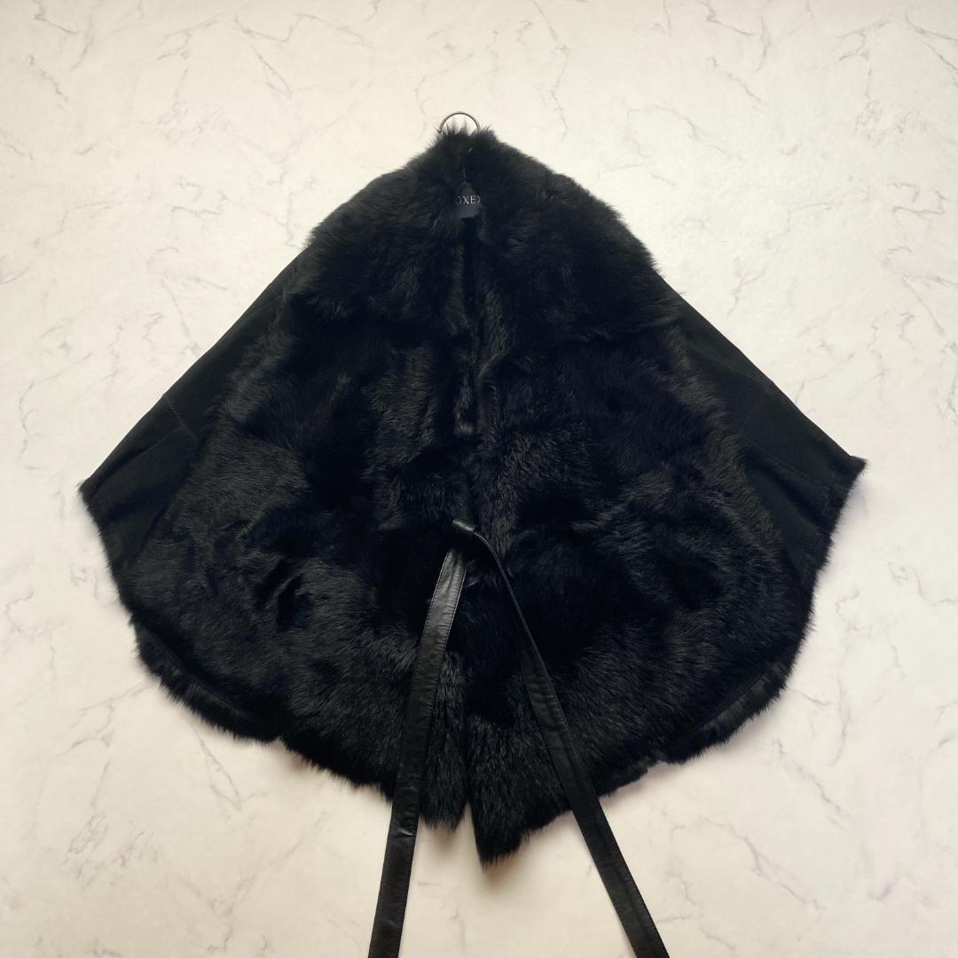 希少✨グレースクラス ポンチョ ラムファーラビットファー ムートン 黒 36
