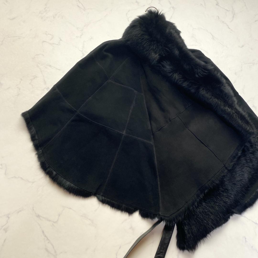 希少✨グレースクラス ポンチョ ラムファーラビットファー ムートン 黒 36
