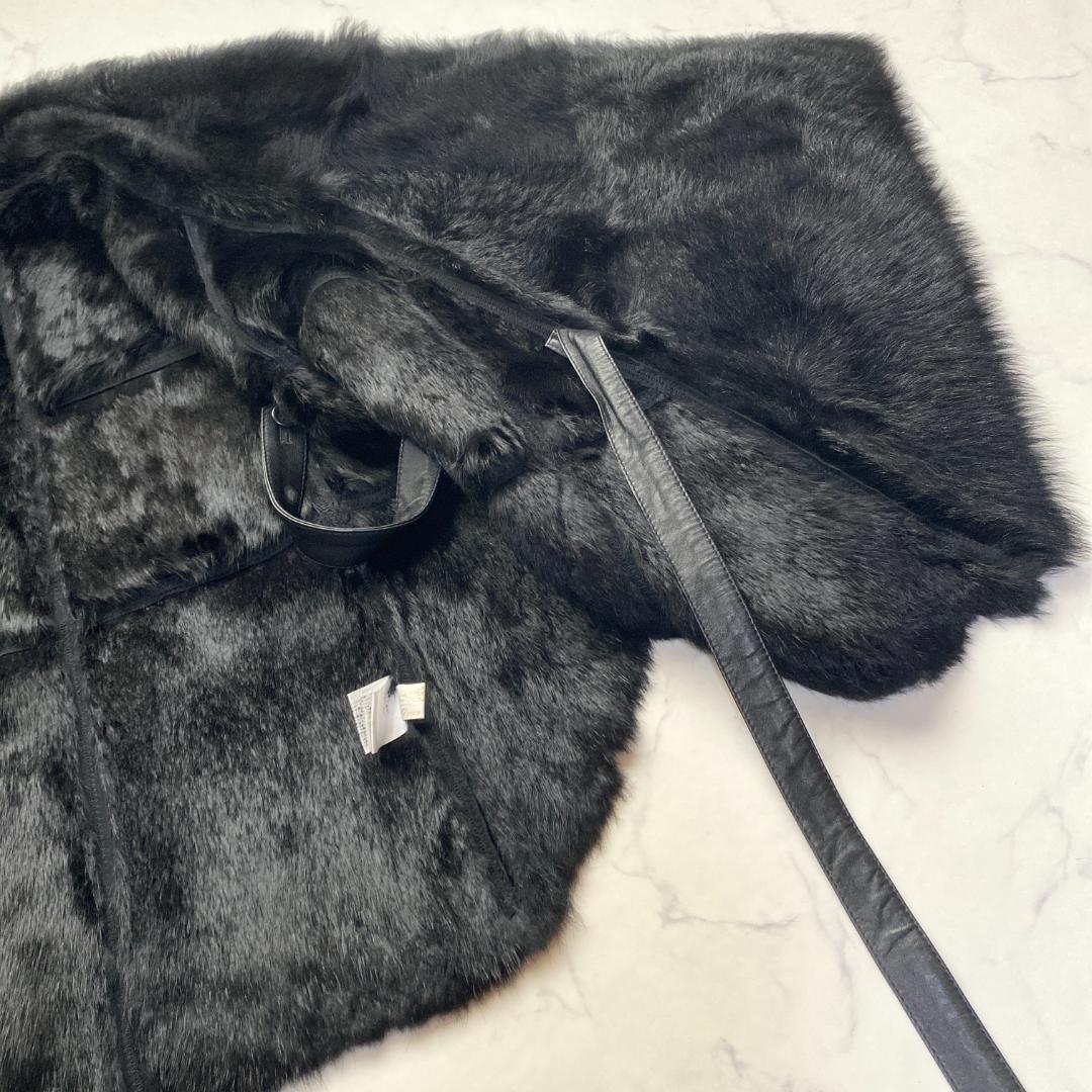 希少✨グレースクラス ポンチョ ラムファーラビットファー ムートン 黒 36