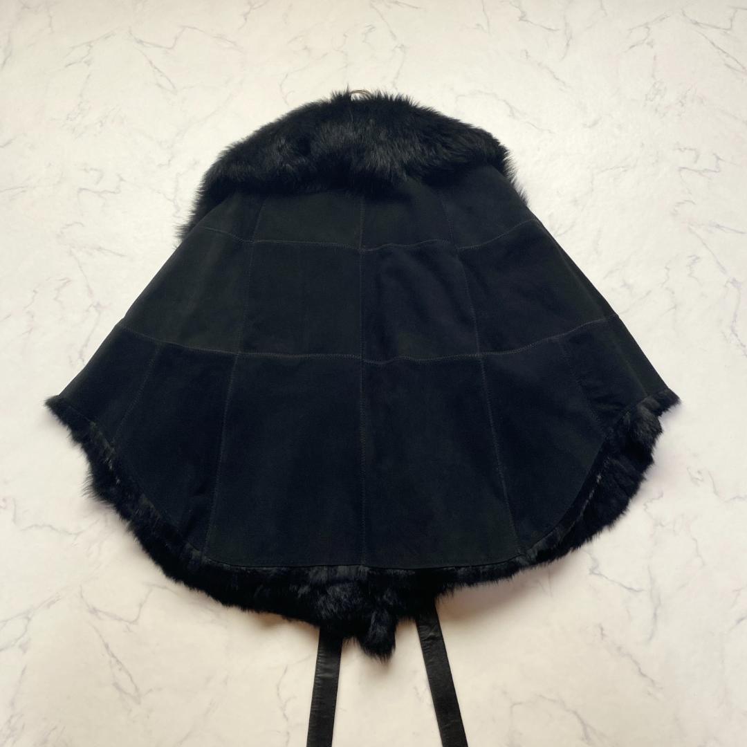 希少✨グレースクラス ポンチョ ラムファーラビットファー ムートン 黒 36