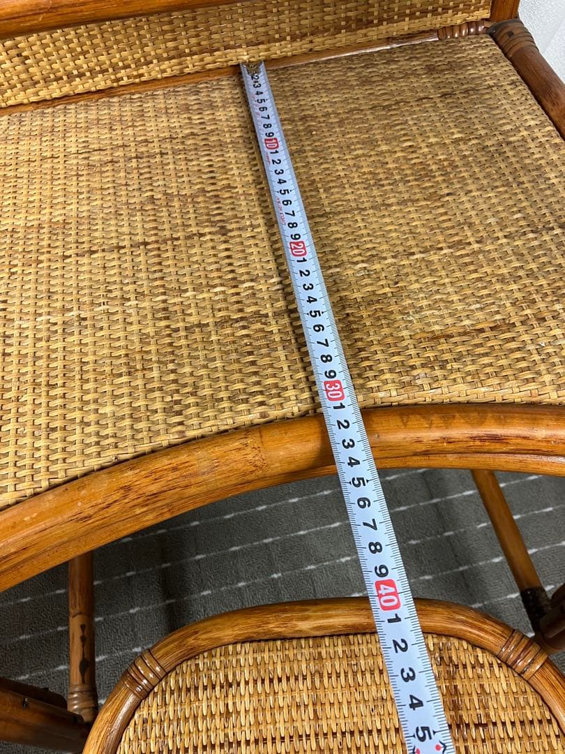 即購入不可　昭和レトロ×天然素材　籐製ミラー付きドレッサー＆スツールセット