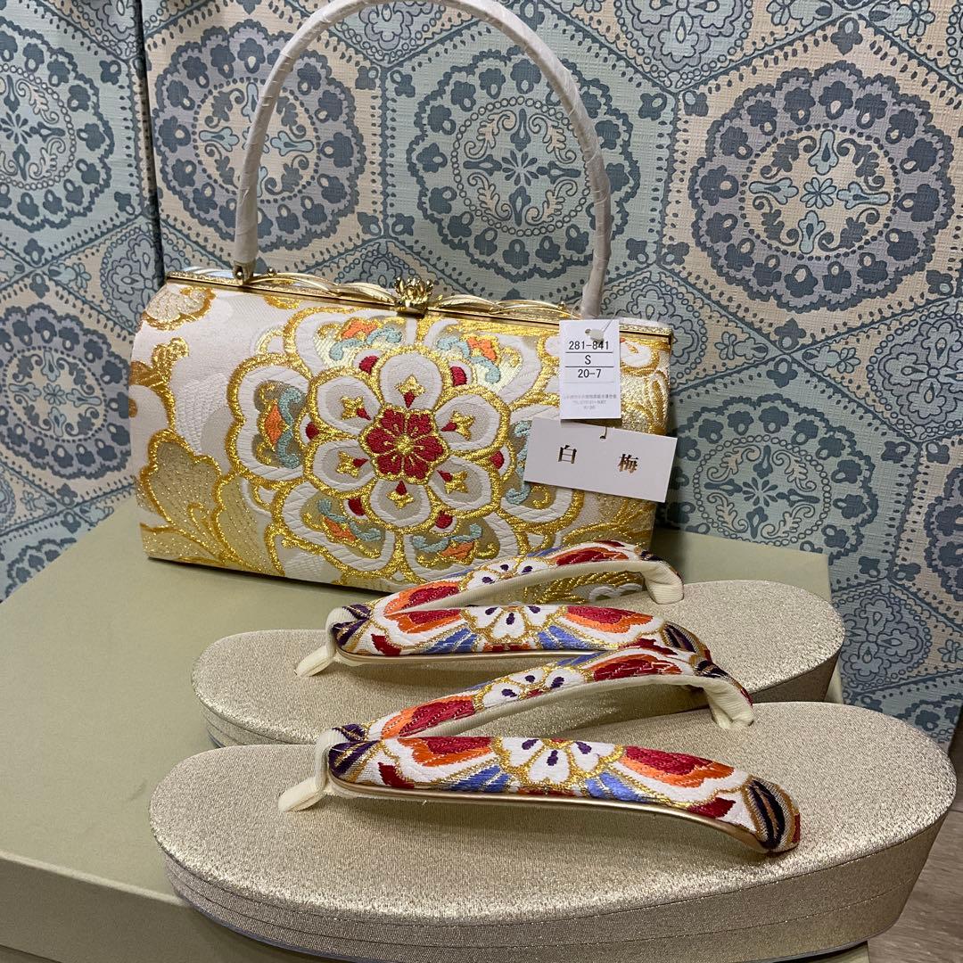 未使用◆御誂◆特選◆一輪館◆白梅◆草履和装バックセット◆本革使用◆24cm