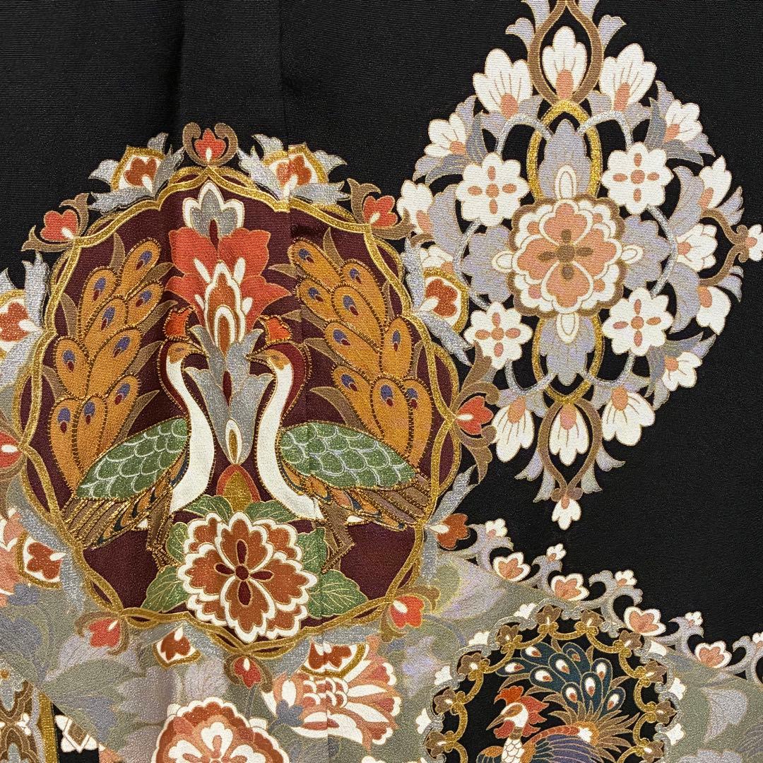 D97 黒留袖 華文 鳳凰 金駒刺繍 桐紋 正絹 着物 袷 美品