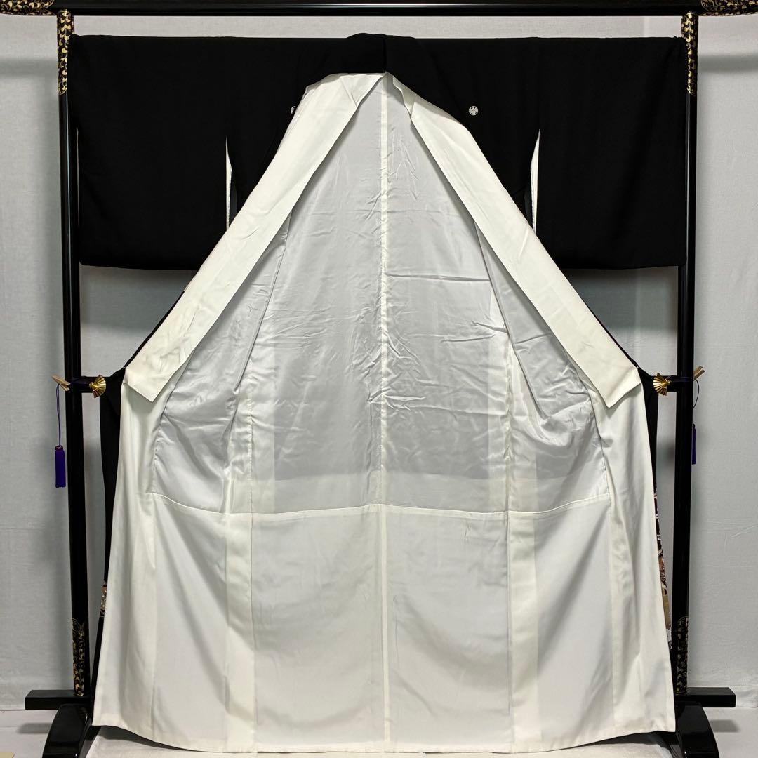 D97 黒留袖 華文 鳳凰 金駒刺繍 桐紋 正絹 着物 袷 美品