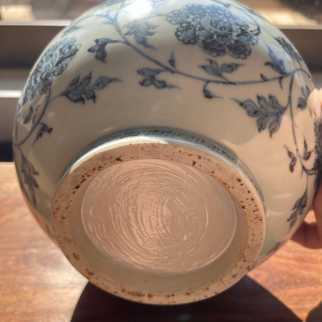 希少美品　明初期　染付青い花柄の陶器ボウル