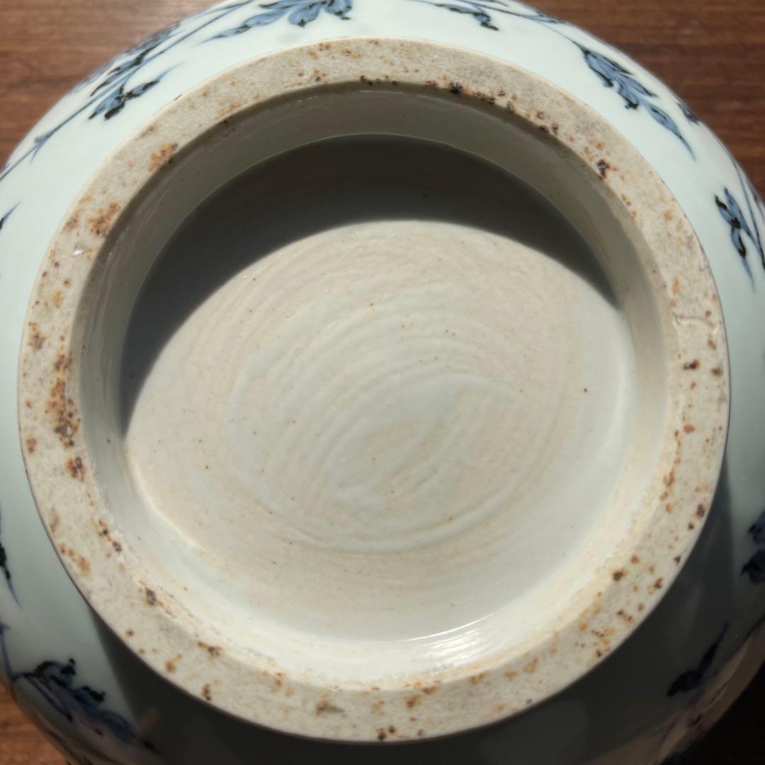希少美品　明初期　染付青い花柄の陶器ボウル