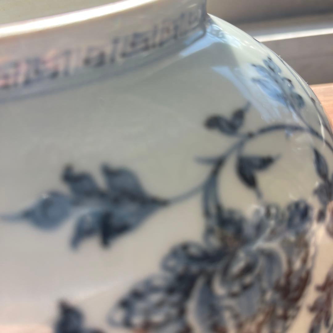 希少美品　明初期　染付青い花柄の陶器ボウル