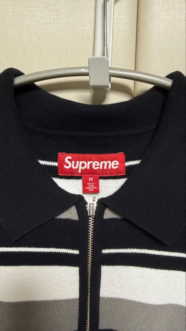 トップス Supreme Stripe Zip L/S Polo \"Black\"