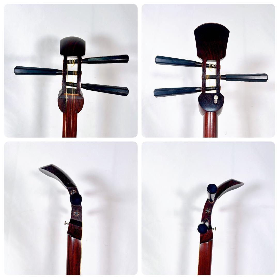 【希少】民謡三味線　中棹　紫檀　正寸　丸打胴　本皮　一本溝　皮破れなし　東さわり