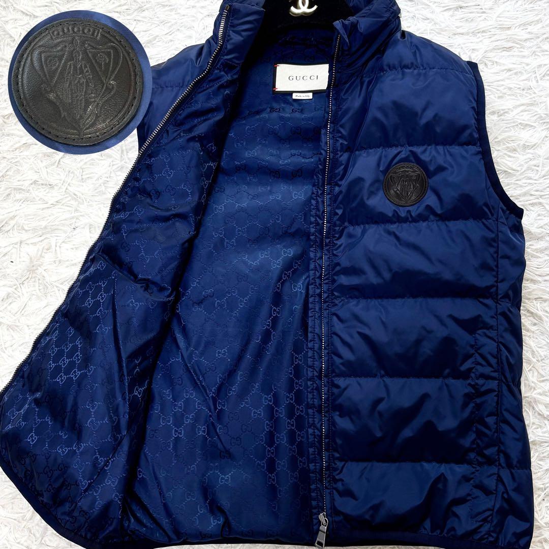 【希少 極美品】 GUCCI ダウンベスト クレスト GG 総柄 ネイビー 40