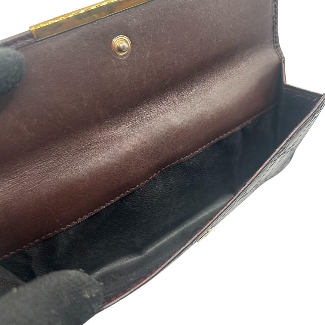 美品　グッチ　シマ レザー 長財布　メタルロゴ　Wホック　ブラウン