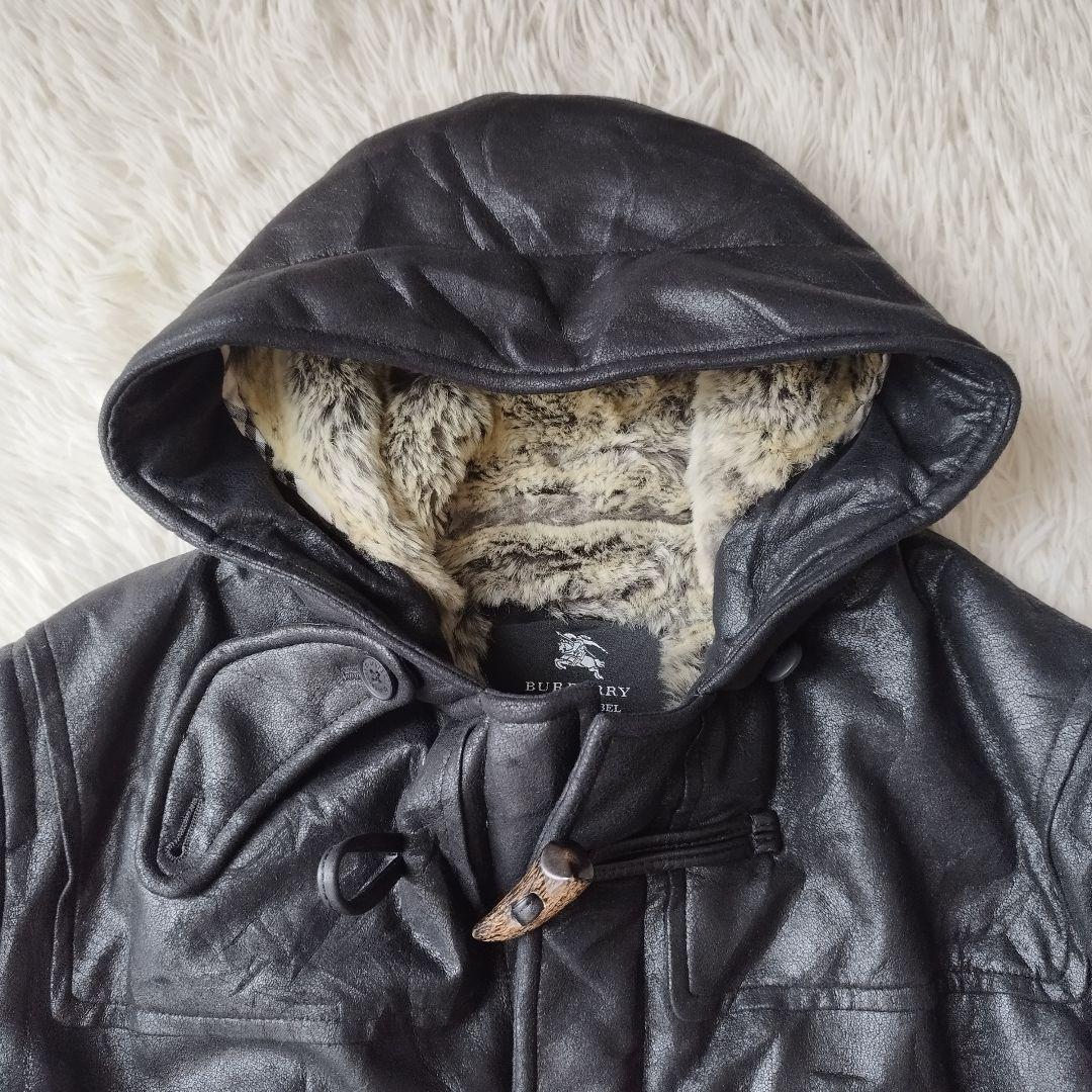 希少美品✨バーバリーブラックレーベル　ムートンダッフルコート　肉厚　ブラック　L