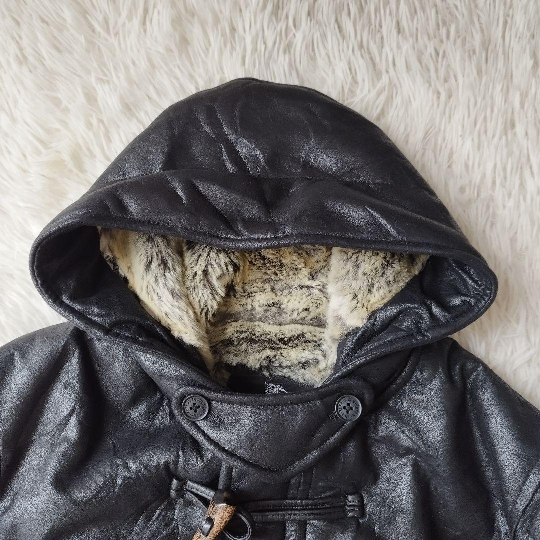 希少美品✨バーバリーブラックレーベル　ムートンダッフルコート　肉厚　ブラック　L