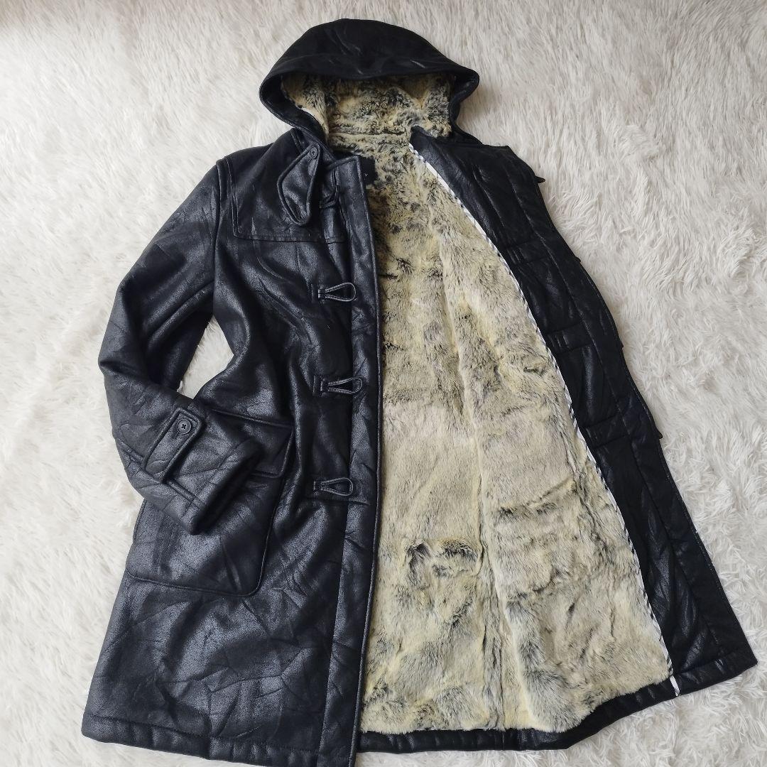 希少美品✨バーバリーブラックレーベル　ムートンダッフルコート　肉厚　ブラック　L