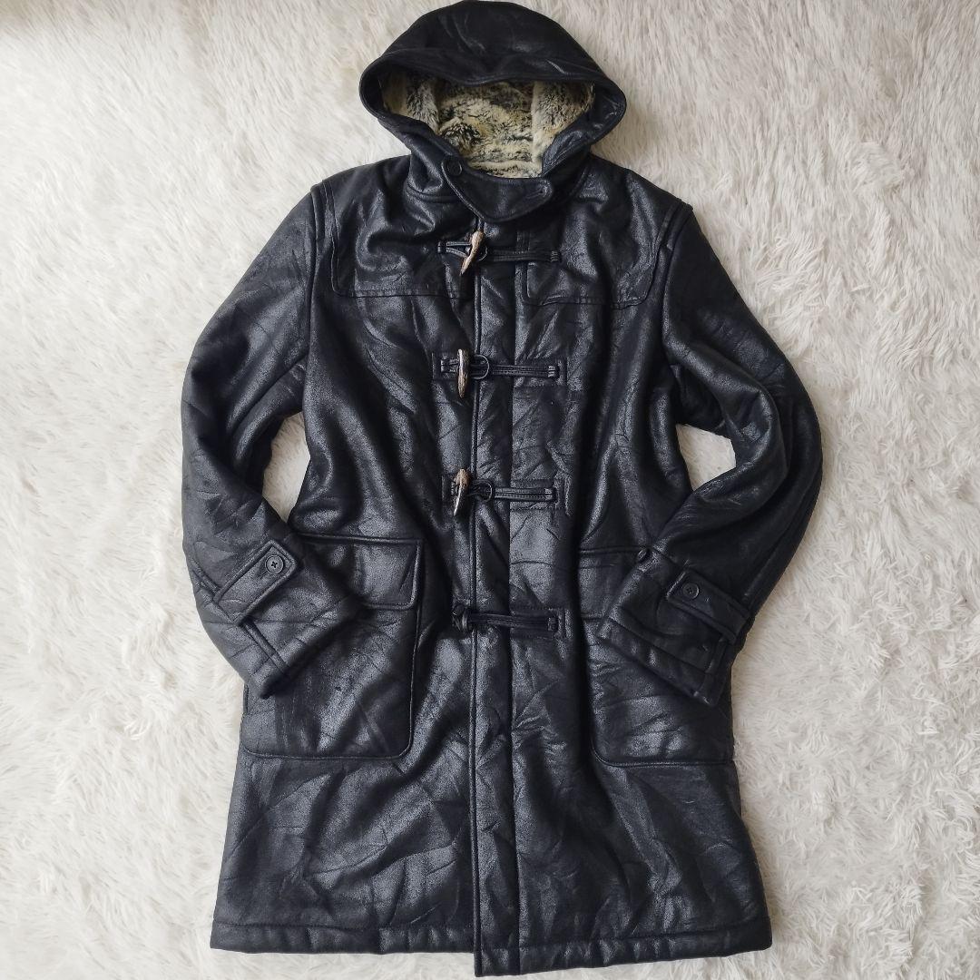 希少美品✨バーバリーブラックレーベル　ムートンダッフルコート　肉厚　ブラック　L
