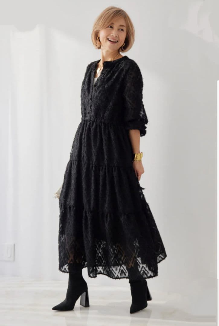 【新品】プラスオトハ PLUS OTO.HA ジャガードロングワンピース 黒