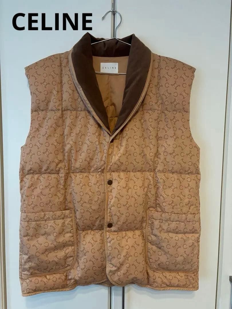 【CELINE】セリーヌ　マカダム柄 ダウンベスト 西川ダウン 男女兼用