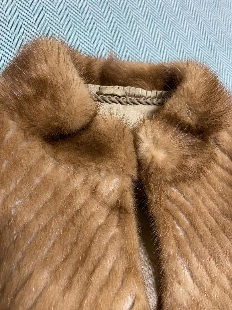【美品】岐阜毛被 国産 毛皮 ミンク　ファージャケット ブラウン 9号