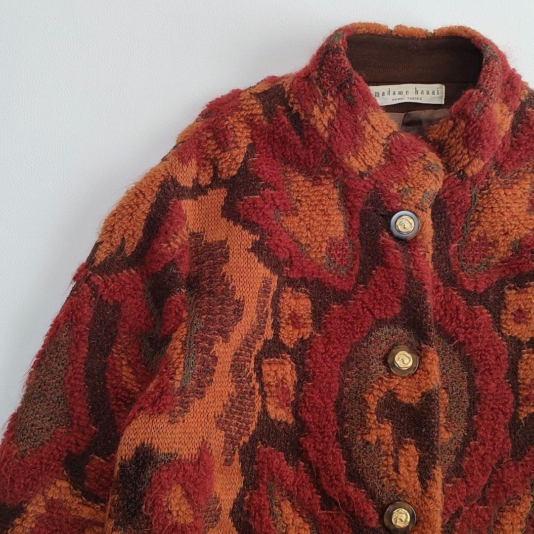 YUKIKO HANAI ウールニットロングコート　ジャガード　フラワー柄