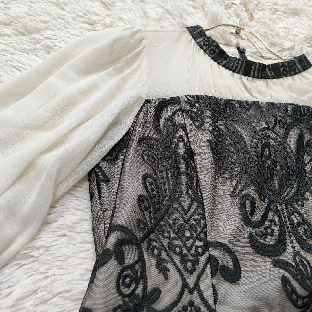 【美品】 アンドレスド　ダマスク　ギャザー　ドレス　ワンピース　刺繍　L