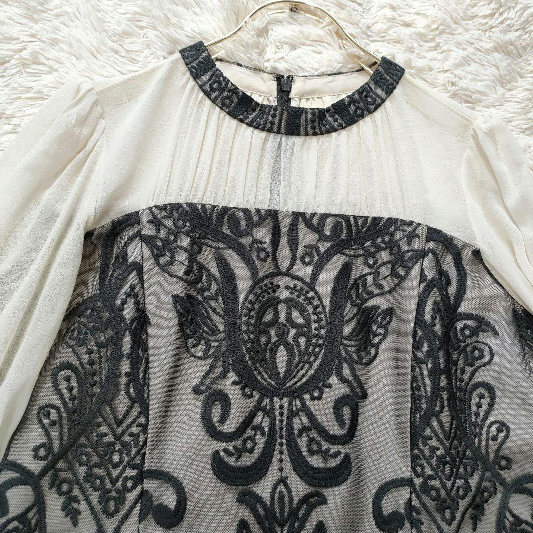 【美品】 アンドレスド　ダマスク　ギャザー　ドレス　ワンピース　刺繍　L