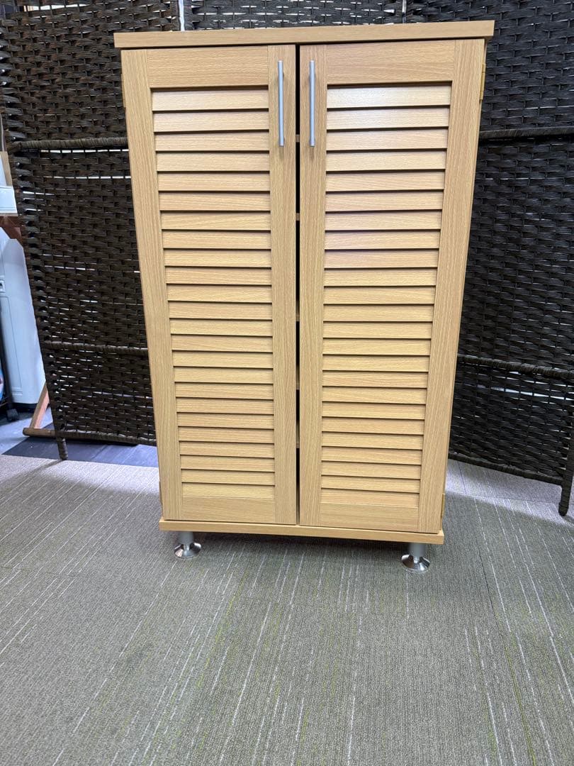 【超美品】【完成品】不二貿易　ルーバーシューズボックス　ナチュラル色