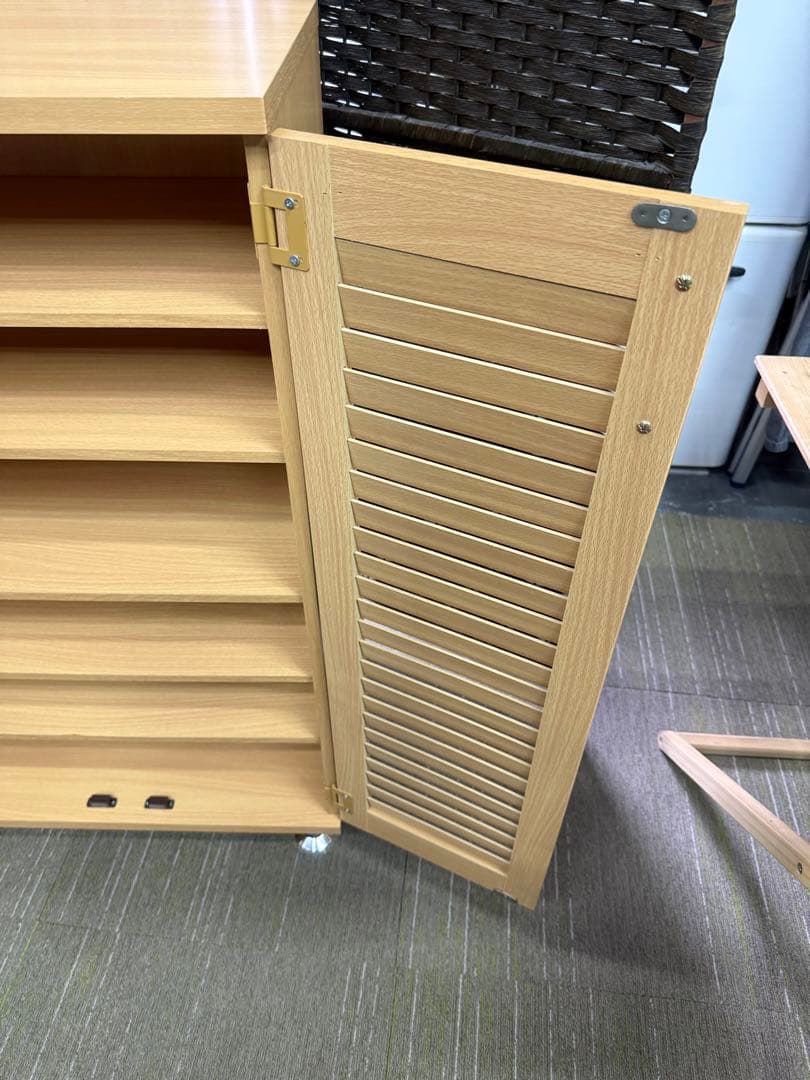 【超美品】【完成品】不二貿易　ルーバーシューズボックス　ナチュラル色