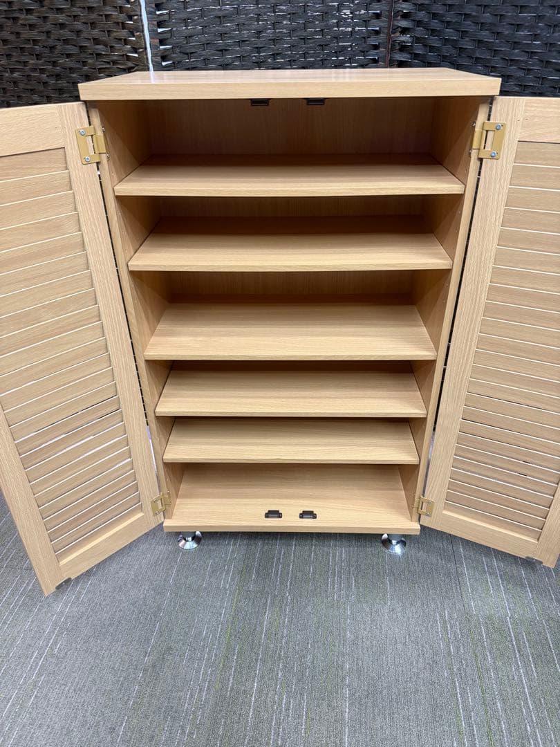 【超美品】【完成品】不二貿易　ルーバーシューズボックス　ナチュラル色