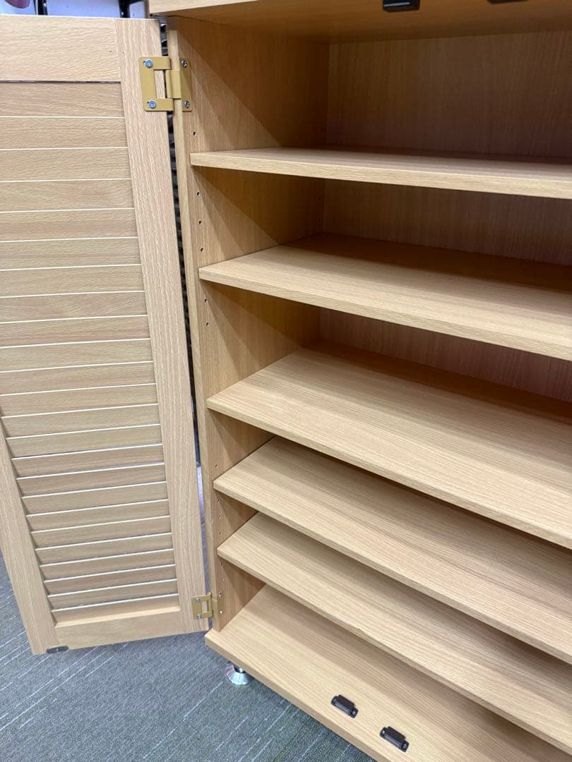 【超美品】【完成品】不二貿易　ルーバーシューズボックス　ナチュラル色