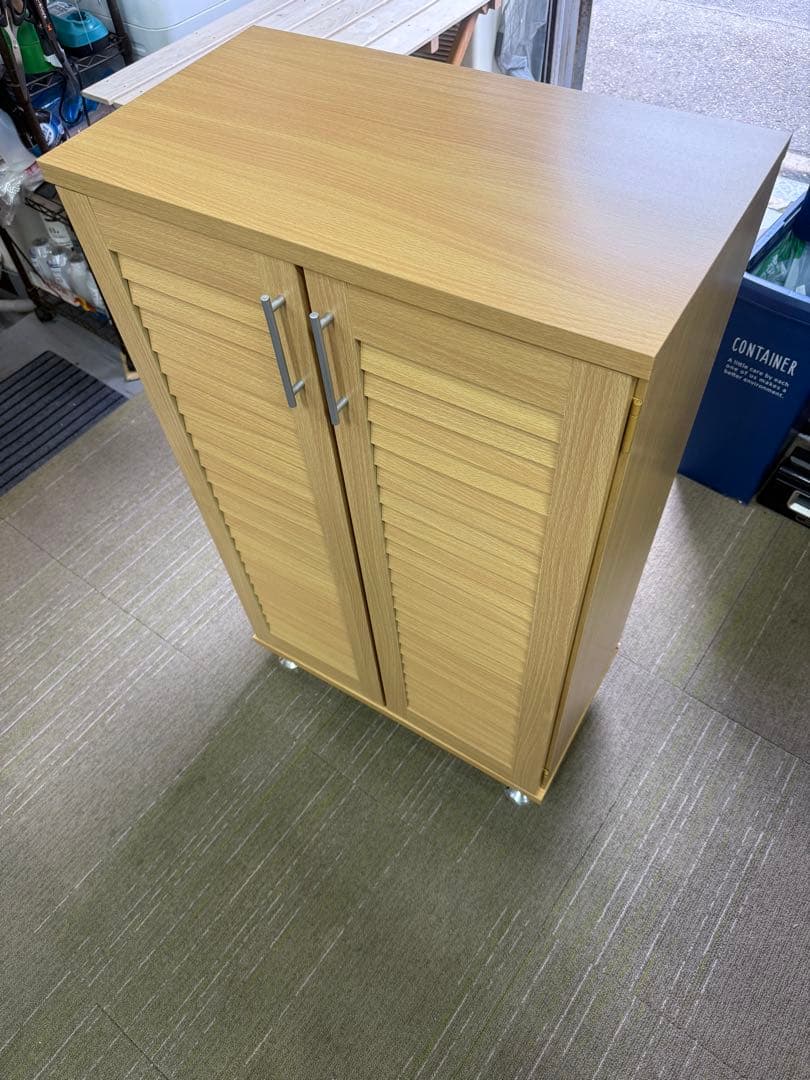 【超美品】【完成品】不二貿易　ルーバーシューズボックス　ナチュラル色