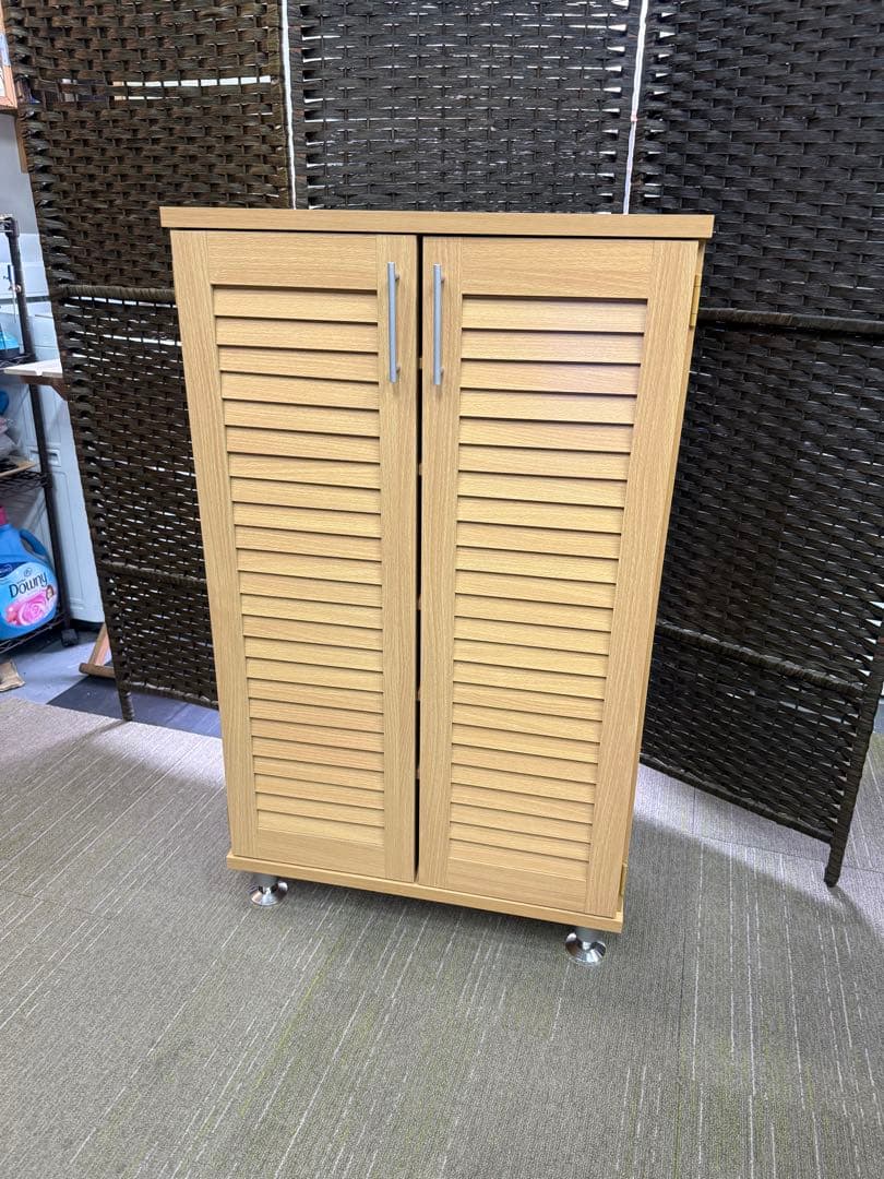 【超美品】【完成品】不二貿易　ルーバーシューズボックス　ナチュラル色