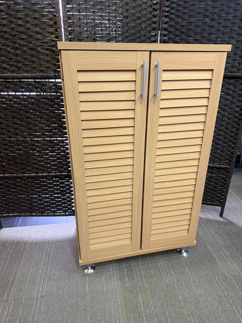 【超美品】【完成品】不二貿易　ルーバーシューズボックス　ナチュラル色